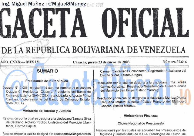 Gaceta Oficial 37616 del 23 Enero 2003