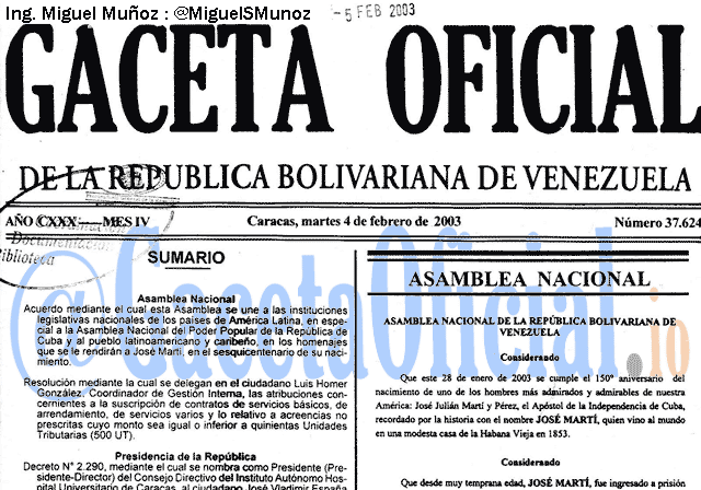 Gaceta Oficial 37624 del 4 Febrero 2003