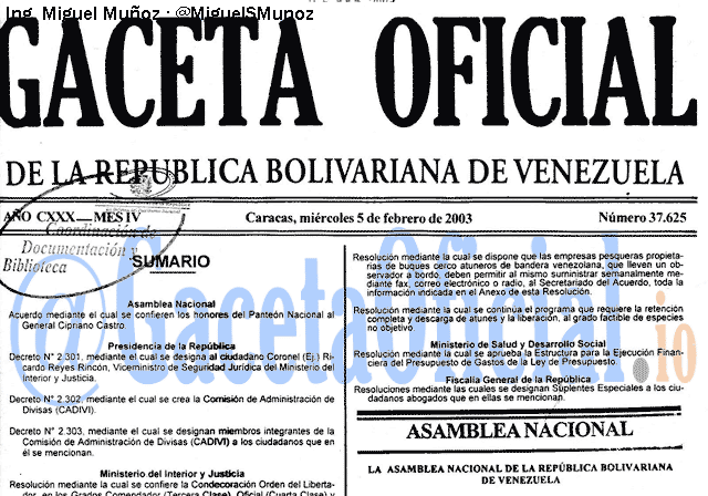 Gaceta Oficial 37625 del 5 Febrero 2003