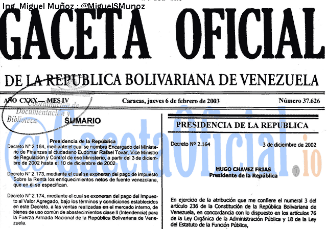 Gaceta Oficial 37626 del 6 Febrero 2003