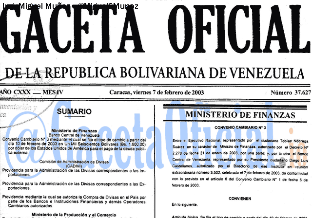 Gaceta Oficial 37627 del 7 Febrero 2003