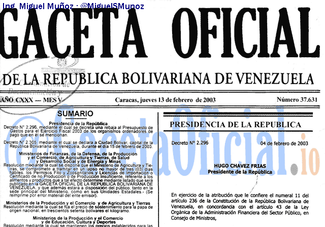Gaceta Oficial 37631 del 13 Febrero 2003