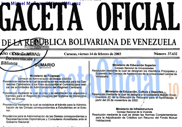 Gaceta Oficial 37632 del 14 Febrero 2003