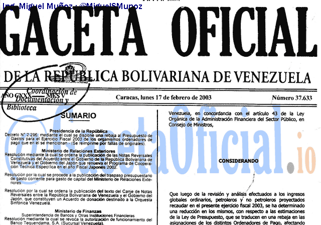Gaceta Oficial 37633 del 17 Febrero 2003