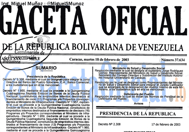 Gaceta Oficial 37634 del 18 Febrero 2003