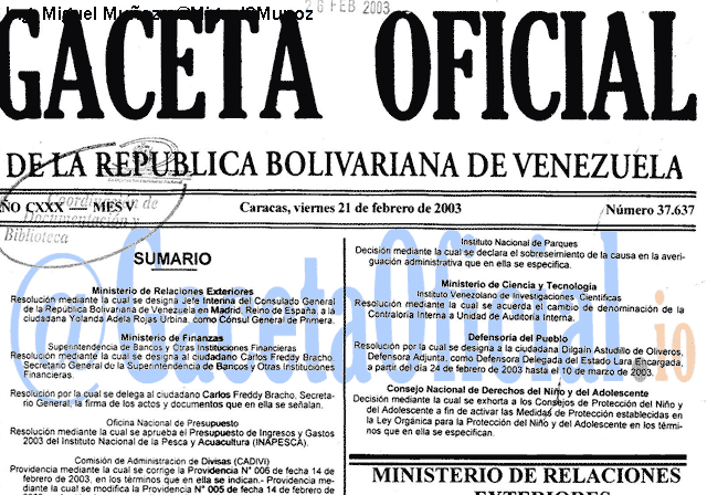 Gaceta Oficial 37637 del 21 Febrero 2003