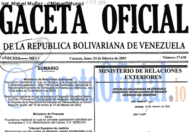 Gaceta Oficial 37638 del 24 Febrero 2003