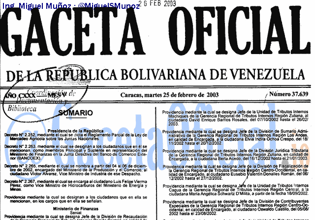 Gaceta Oficial 37639 del 25 Febrero 2003
