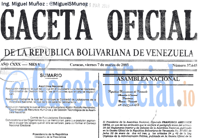 Gaceta Oficial 37645 del 7 Marzo 2003