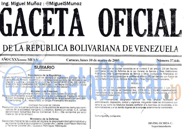 Gaceta Oficial 37646 del 10 Marzo 2003