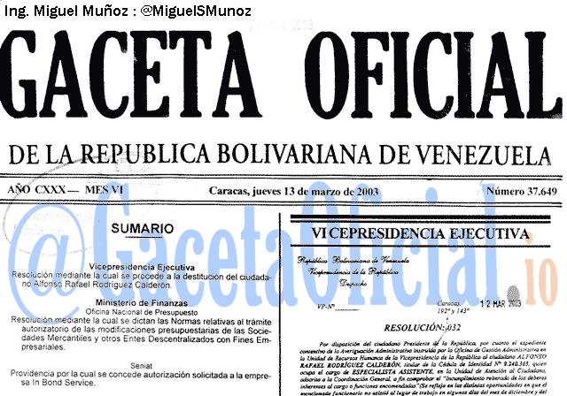 Gaceta Oficial 37649 del 13 Marzo 2003