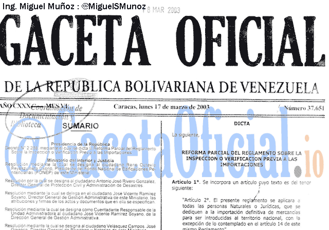 Gaceta Oficial 37651 del 17 Marzo 2003
