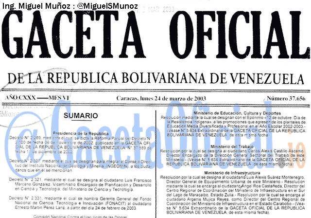 Gaceta Oficial 37656 del 24 Marzo 2003