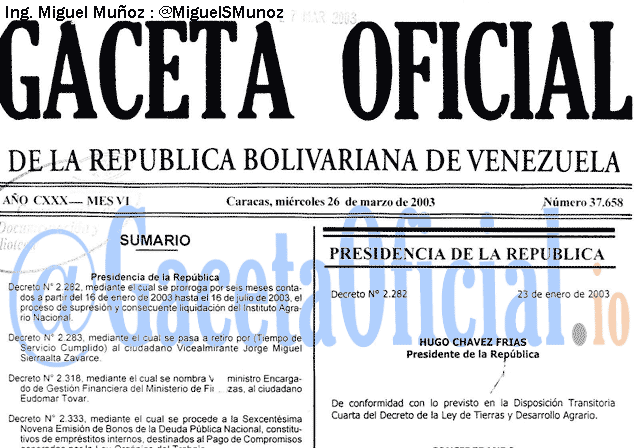 Gaceta Oficial 37658 del 26 Marzo 2003