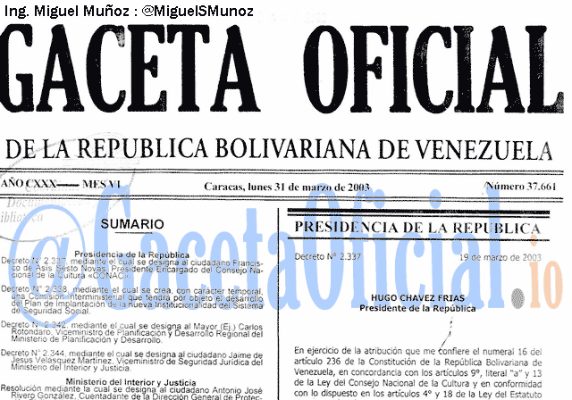 Gaceta Oficial 37661 del 31 Marzo 2003
