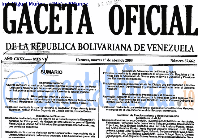 Gaceta Oficial 37662 del 1 Abril 2003