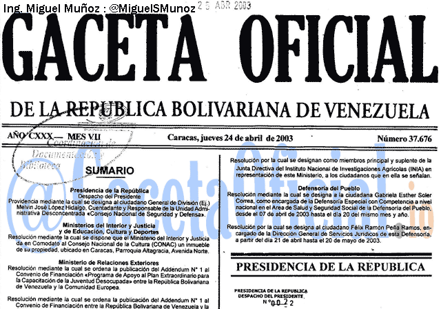 Gaceta Oficial 37676 del 24 Abril 2003