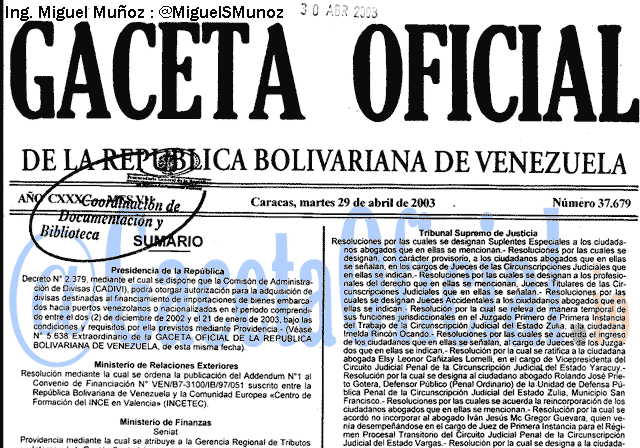 Gaceta Oficial 37679 del 29 Abril 2003