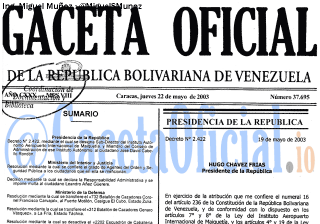 Gaceta Oficial 37695 del 22 Mayo 2003