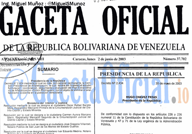 Gaceta Oficial 37702 del 2 Junio 2003