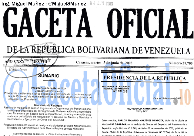 Gaceta Oficial 37703 del 3 Junio 2003