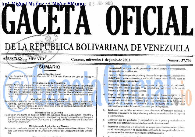 Gaceta Oficial 37704 del 4 Junio 2003