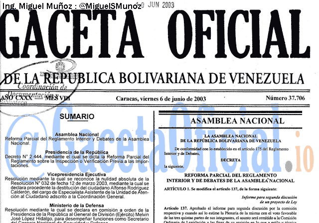 Gaceta Oficial 37706 del 6 Junio 2003
