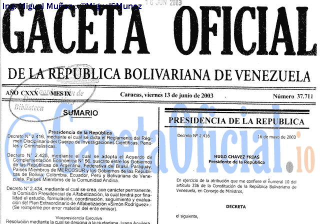 Gaceta Oficial 37711 del 13 Junio 2003