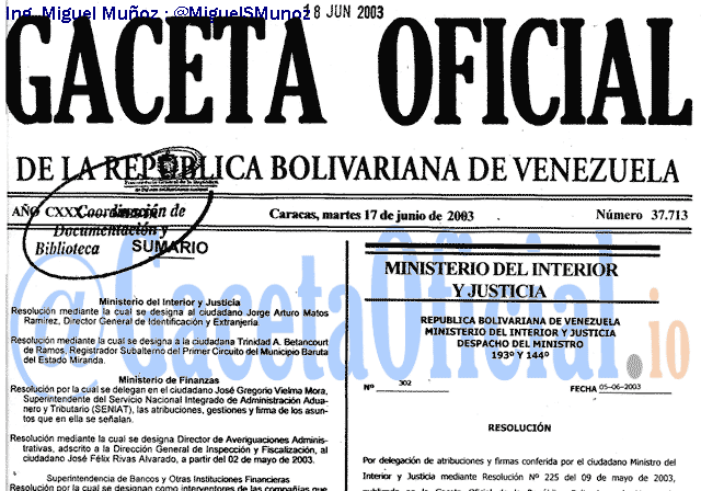 Gaceta Oficial 37713 del 17 Junio 2003