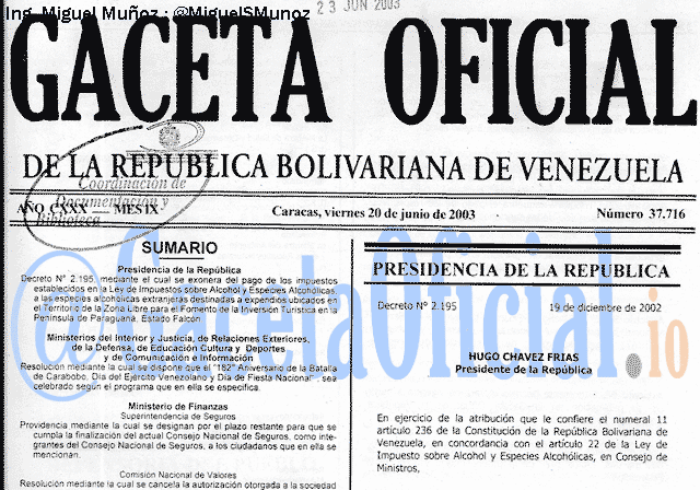 Gaceta Oficial 37716 del 20 Junio 2003