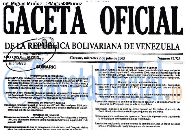 Gaceta Oficial 37723 del 2 Julio 2003