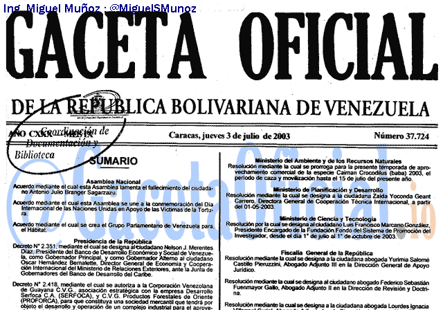 Gaceta Oficial 37724 del 3 Julio 2003