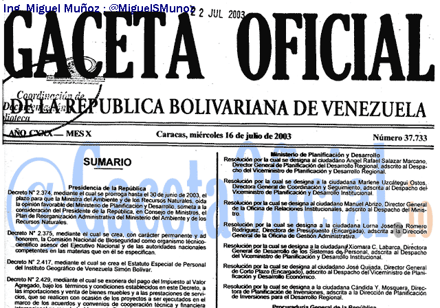 Gaceta Oficial 37733 del 16 Julio 2003