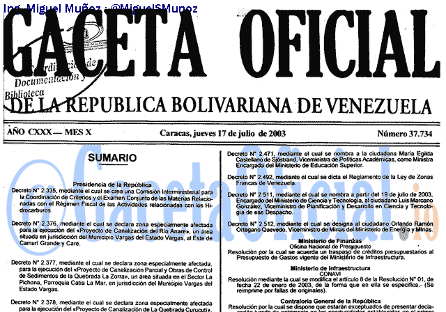 Gaceta Oficial 37734 del 17 Julio 2003