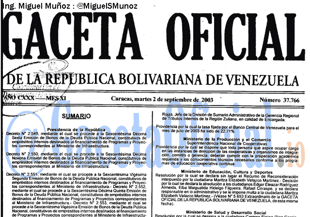 Gaceta Oficial 37766 del 2 Septiembre 2003