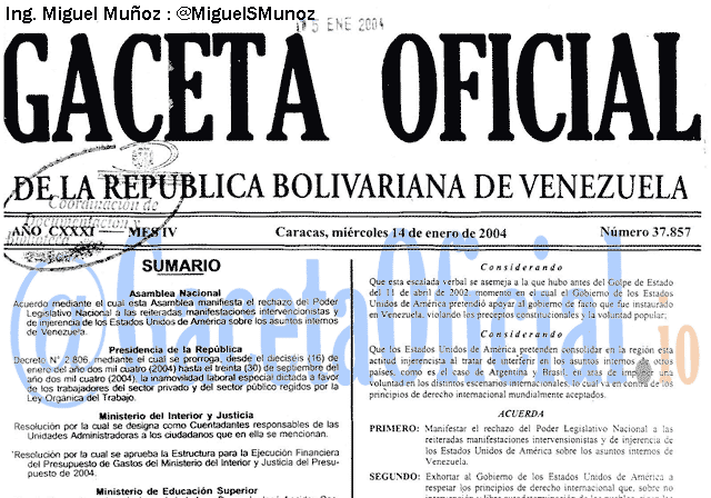 Gaceta Oficial 37857 del 14 Enero 2004