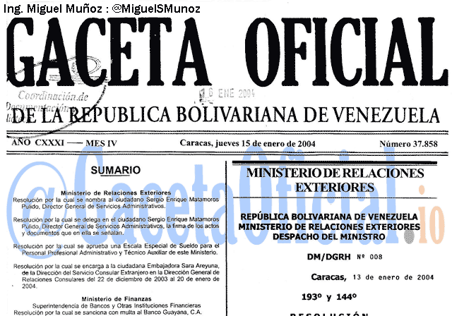 Gaceta Oficial 37858 del 15 Enero 2004