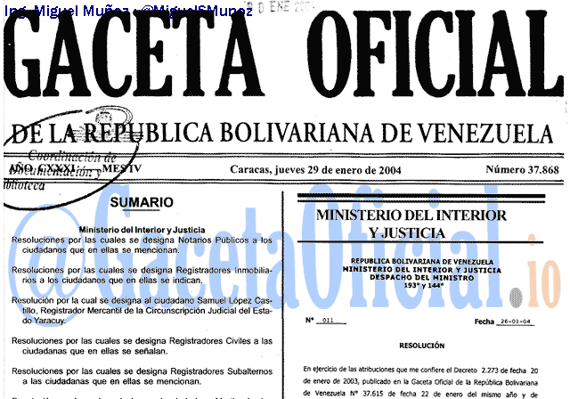 Gaceta Oficial 37868 del 29 Enero 2004