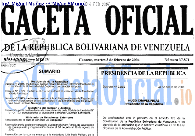 Gaceta Oficial 37871 del 3 Febrero 2004
