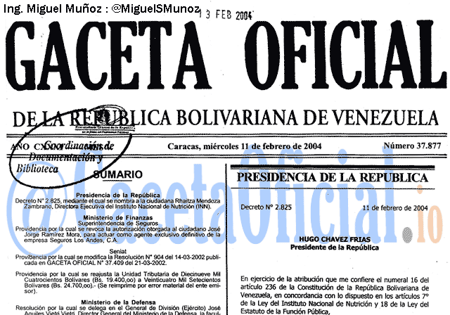 Gaceta Oficial 37877 del 11 Febrero 2004