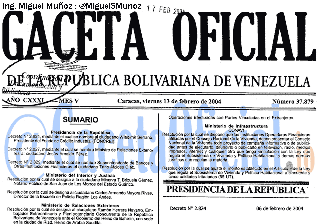 Gaceta Oficial 37879 del 13 Febrero 2004