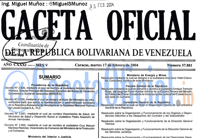 Gaceta Oficial 37881 del 17 Febrero 2004