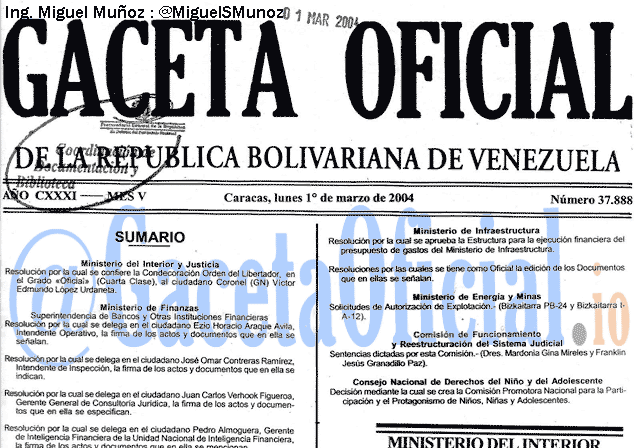 Gaceta Oficial 37888 del 1 Marzo 2004