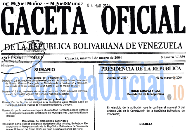 Gaceta Oficial 37889 del 2 Marzo 2004