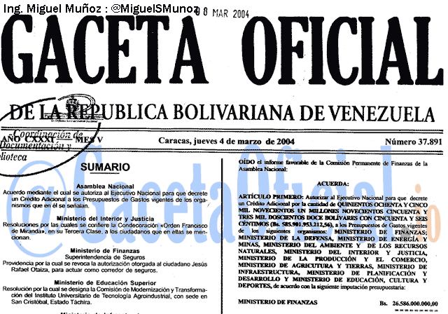 Gaceta Oficial 37891 del 4 Marzo 2004