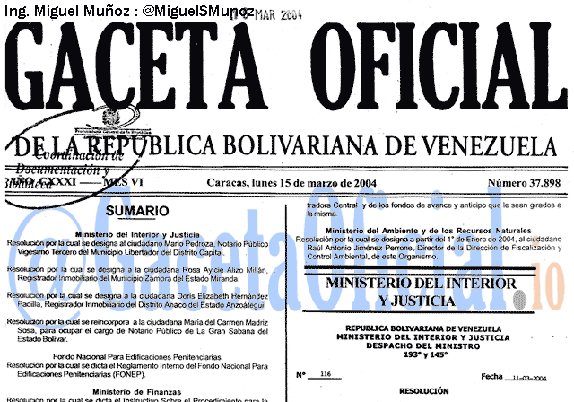 Gaceta Oficial 37898 del 15 Marzo 2004