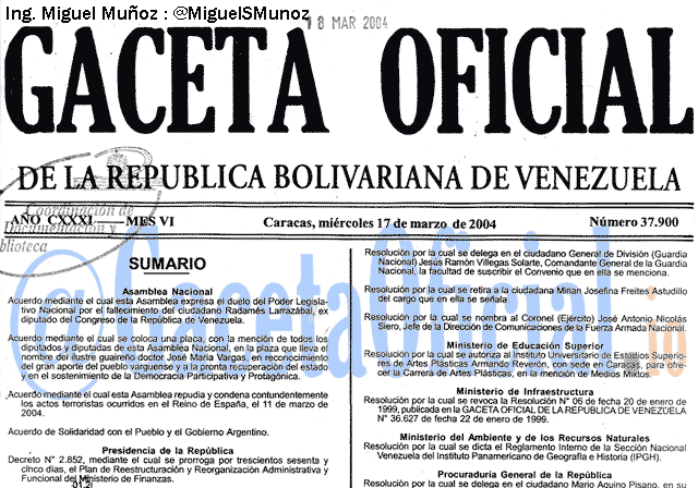 Gaceta Oficial 37900 del 17 Marzo 2004