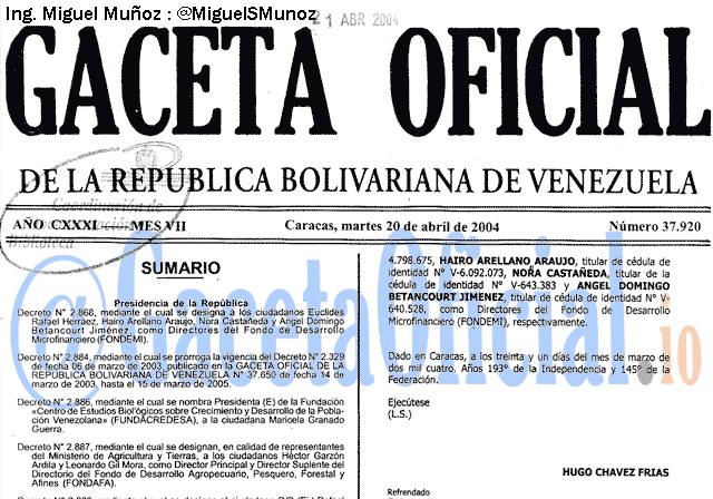 Gaceta Oficial 37920 del 20 Abril 2004