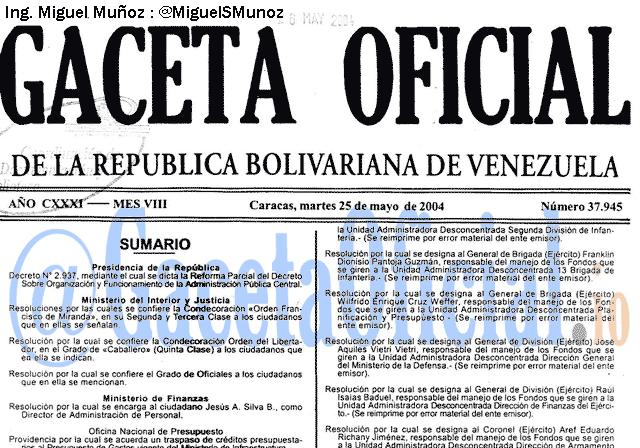 Gaceta Oficial 37945 del 25 Mayo 2004