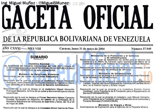 Gaceta Oficial 37949 del 31 Mayo 2004